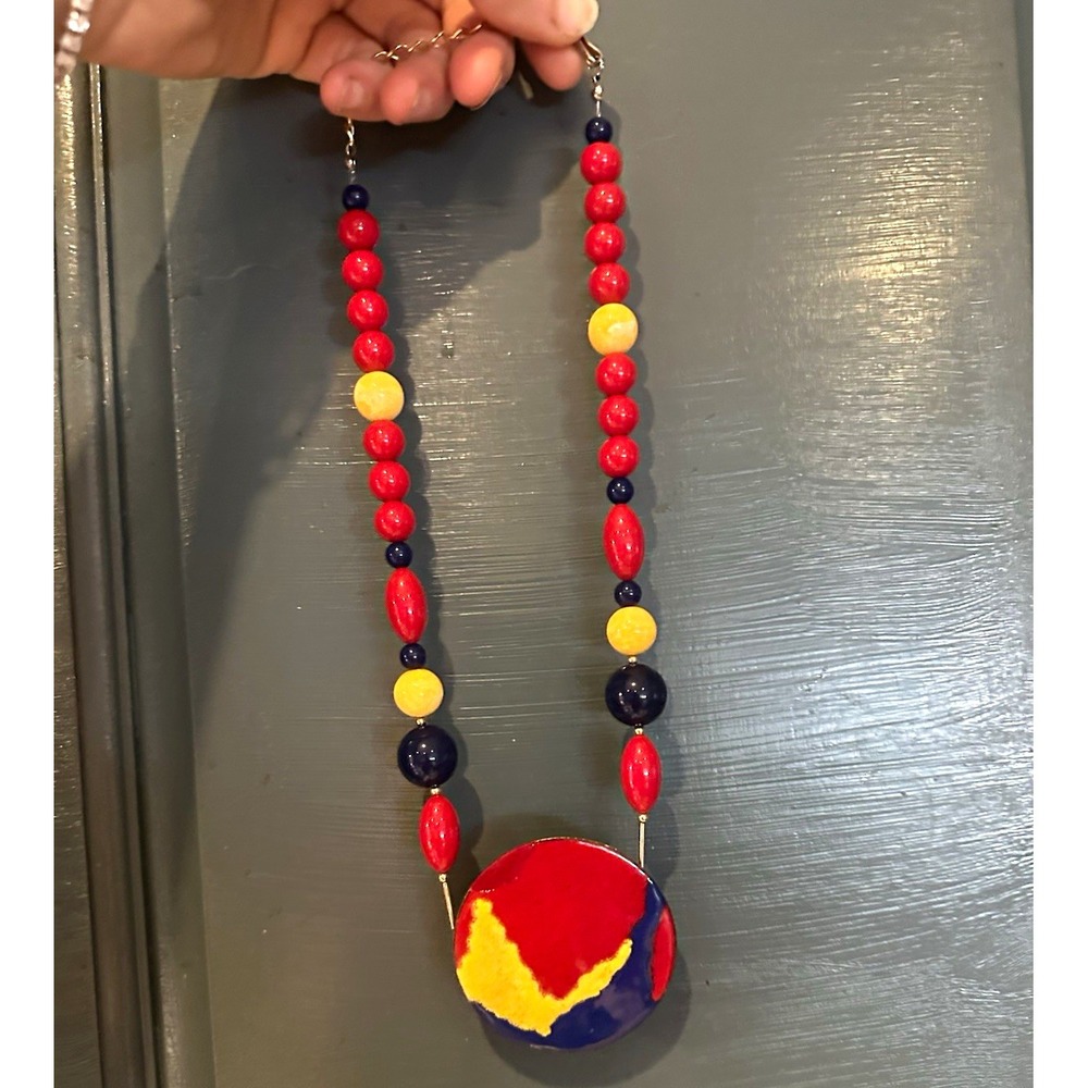 Stunning Vintage Abstract Mod Statement Necklace — Primary Colors
